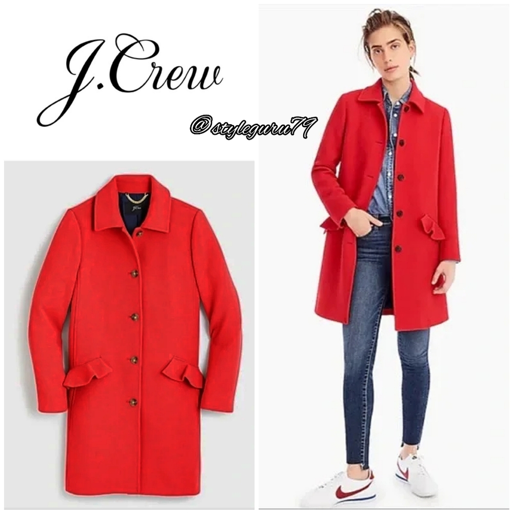 NWT, J. CREW, Italian Double Cloth Wool Topcoat in Bright Cerise/Red